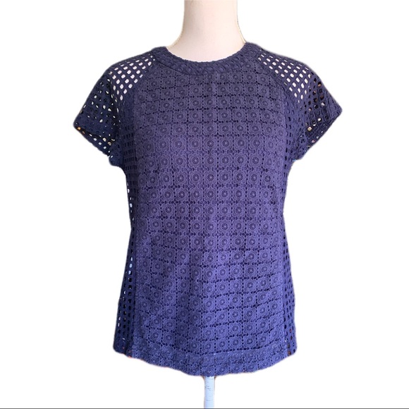Madewell Navy Blue Eyelet Lace Tee Medium - Picture 7 of 9